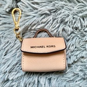 Michael Kors pink leather bag charm keychain fob